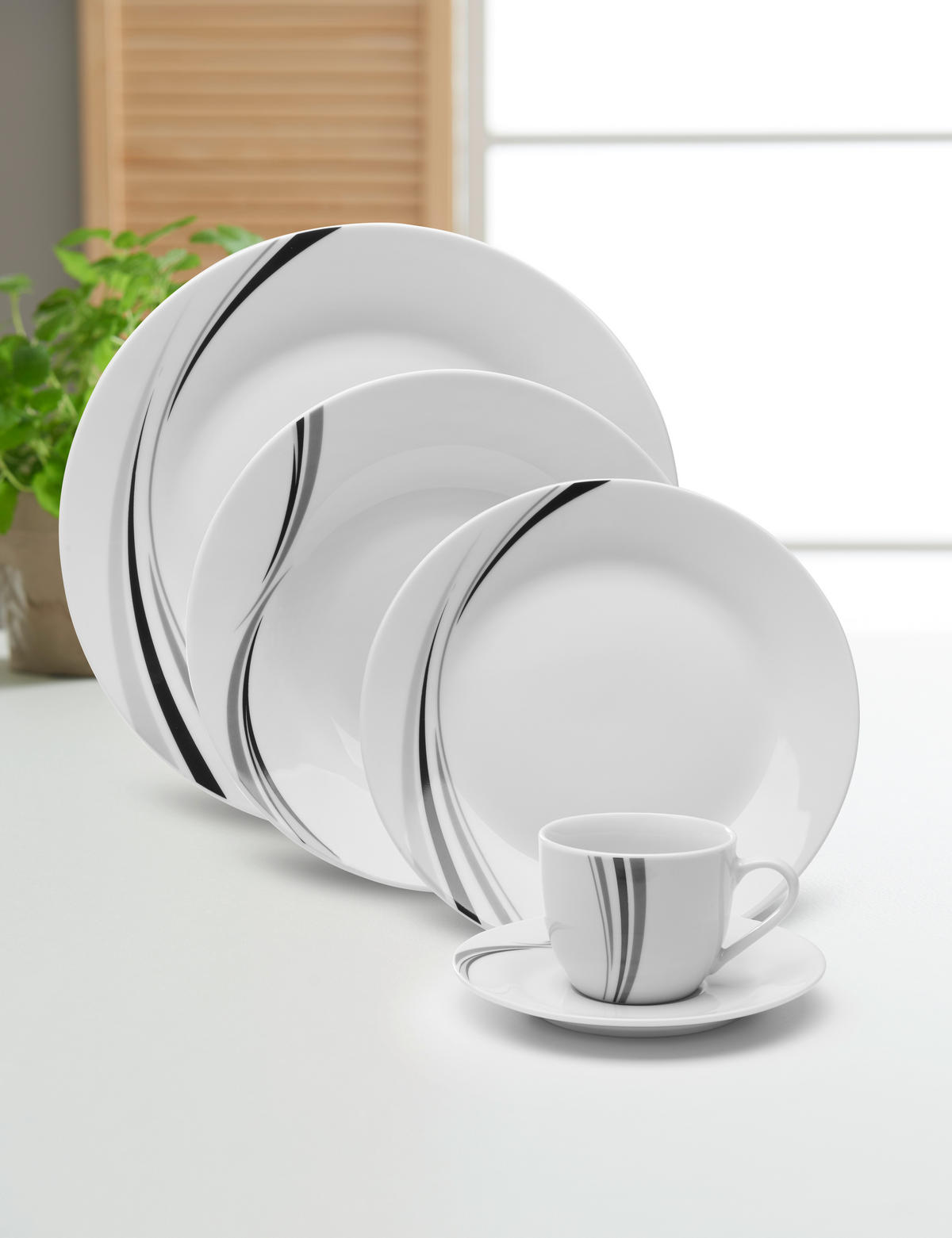 SERVICIU DE MASĂ COMPLET 20 piese  - alb/negru, Design, ceramică - Luca Bessoni