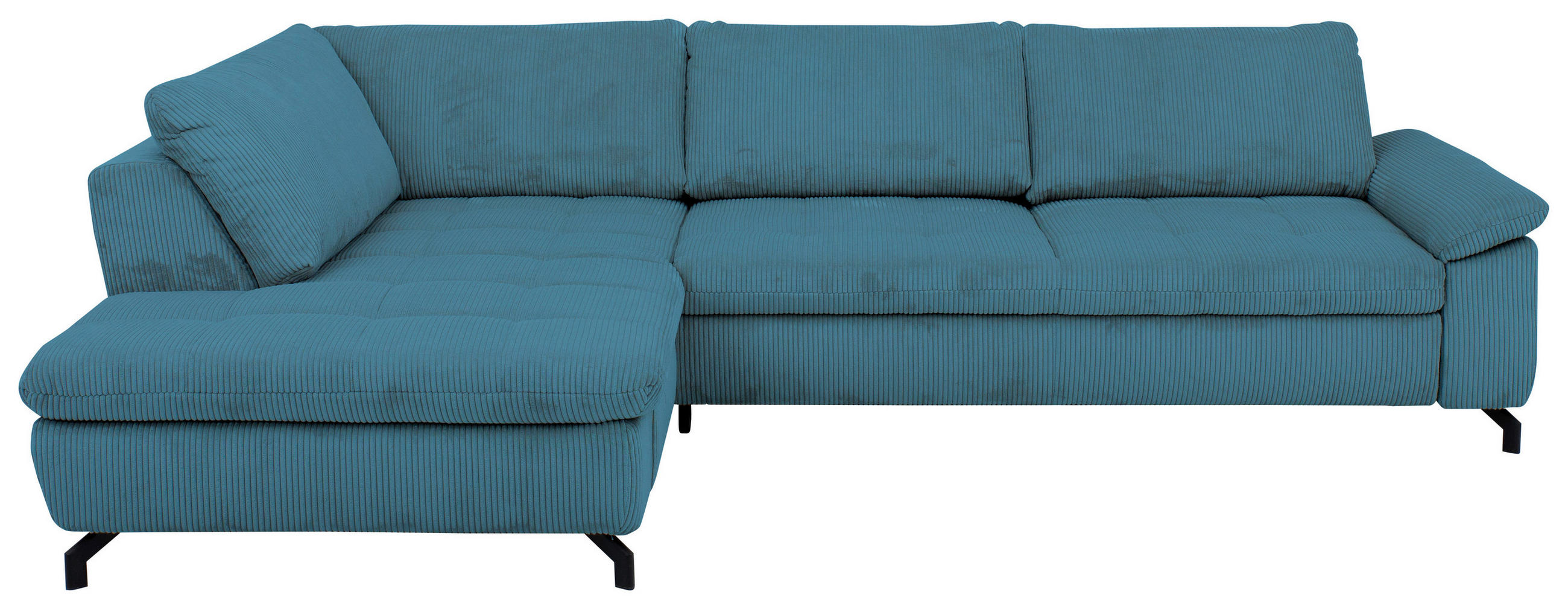 ECKSOFA in Cord, Velours Petrol  - Petrol/Schwarz, Design, Textil/Metall (197/291cm) - Beldomo Style