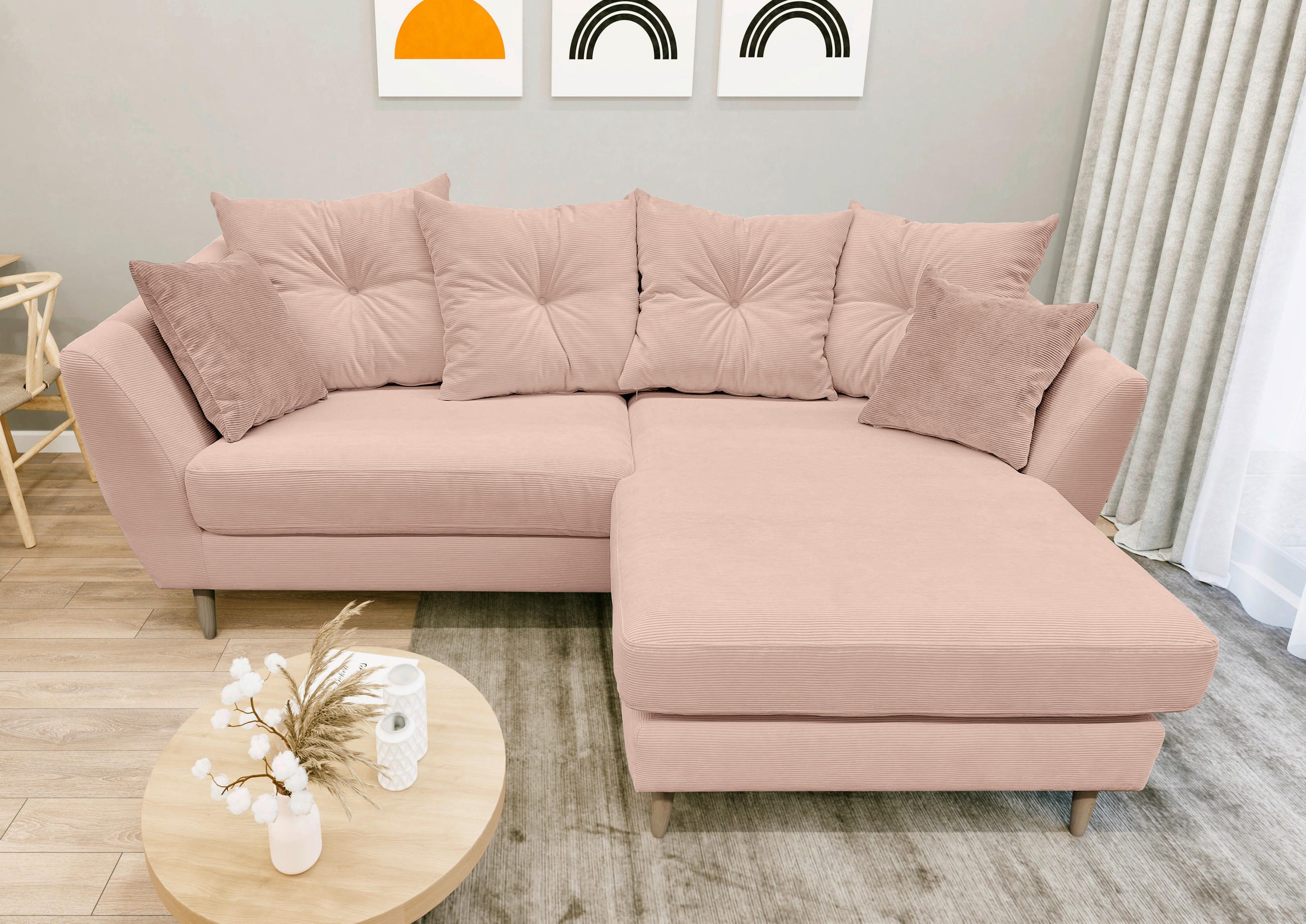 ECKSOFA Rosa Feincord  - Buchefarben/Rosa, KONVENTIONELL, Holz/Textil (211/154cm) - Carryhome