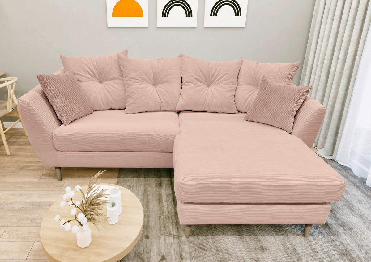 ECKSOFA Rosa Feincord  - Buchefarben/Rosa, KONVENTIONELL, Holz/Textil (211/154cm) - Carryhome