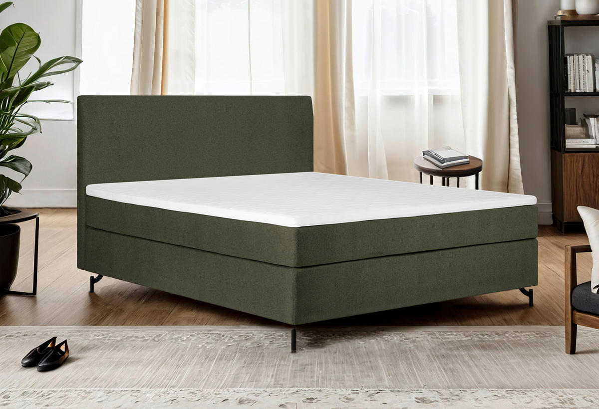 BOXSPRINGBETT 160/200 cm  in Dunkelgrün  - Dunkelgrün/Schwarz, Modern, Textil (160/200cm) - MID.YOU