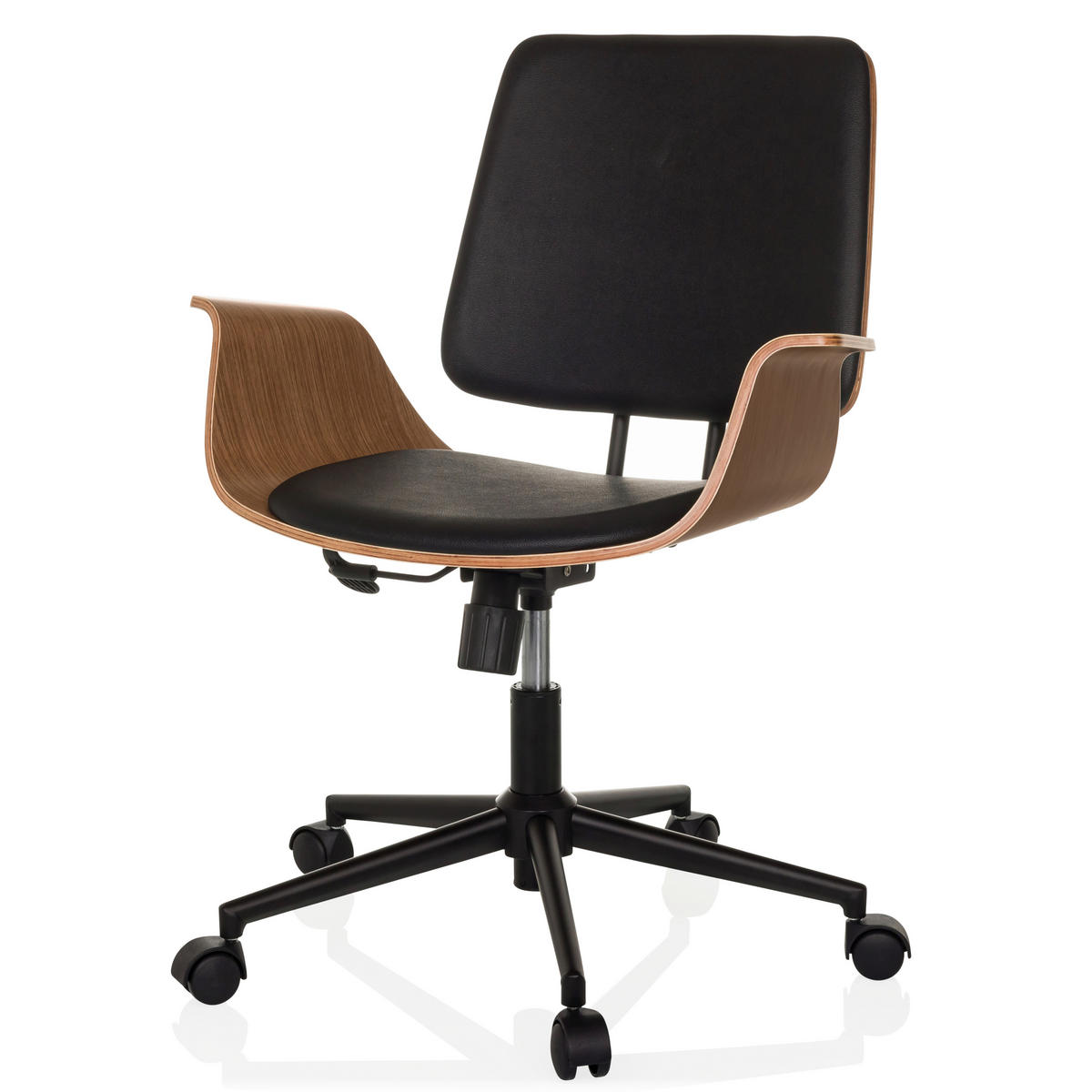DREHSTUHL Schwarz  - Schwarz/Braun, MODERN, Leder/Holz (68/92/63,5cm) - MID.YOU