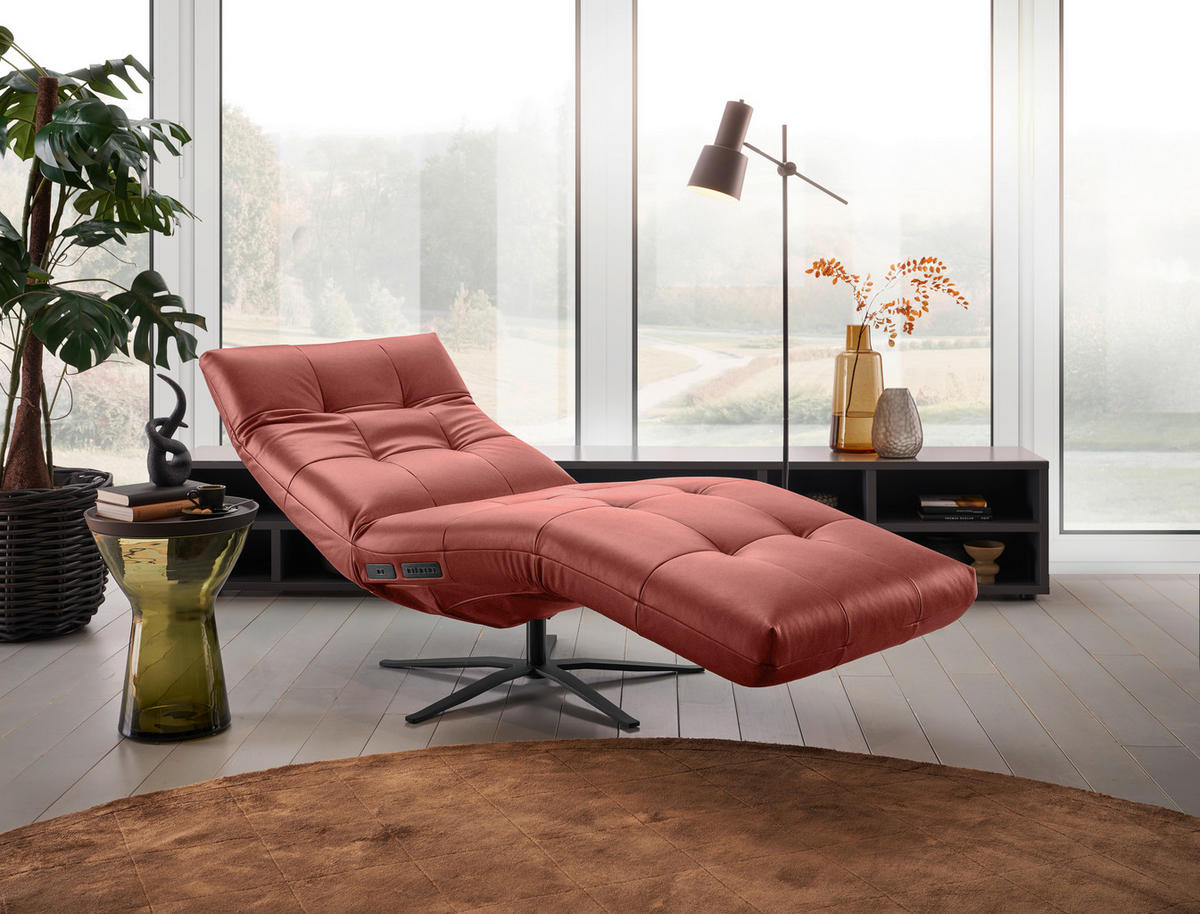RELAXLIEGE in Echtleder Rot  - Rot/Schwarz, MODERN, Leder/Metall (82/53-115/156-206cm) - Pure Home Comfort