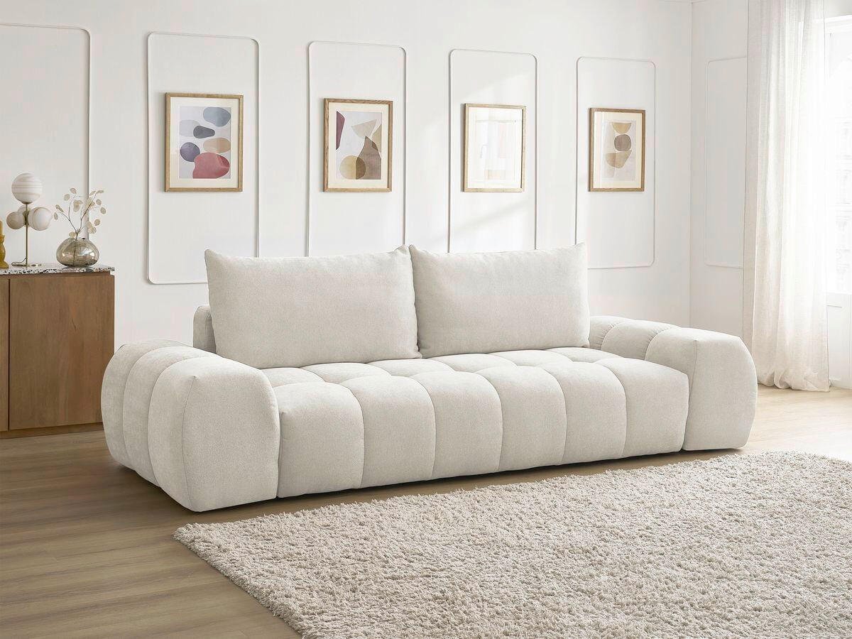 SCHLAFSOFA EVEREST  mit Rücken echt, Armteil links, Armteil rechts Struktur Beige  - Beige/Schwarz, MODERN, Kunststoff/Textil (278/90/115cm)