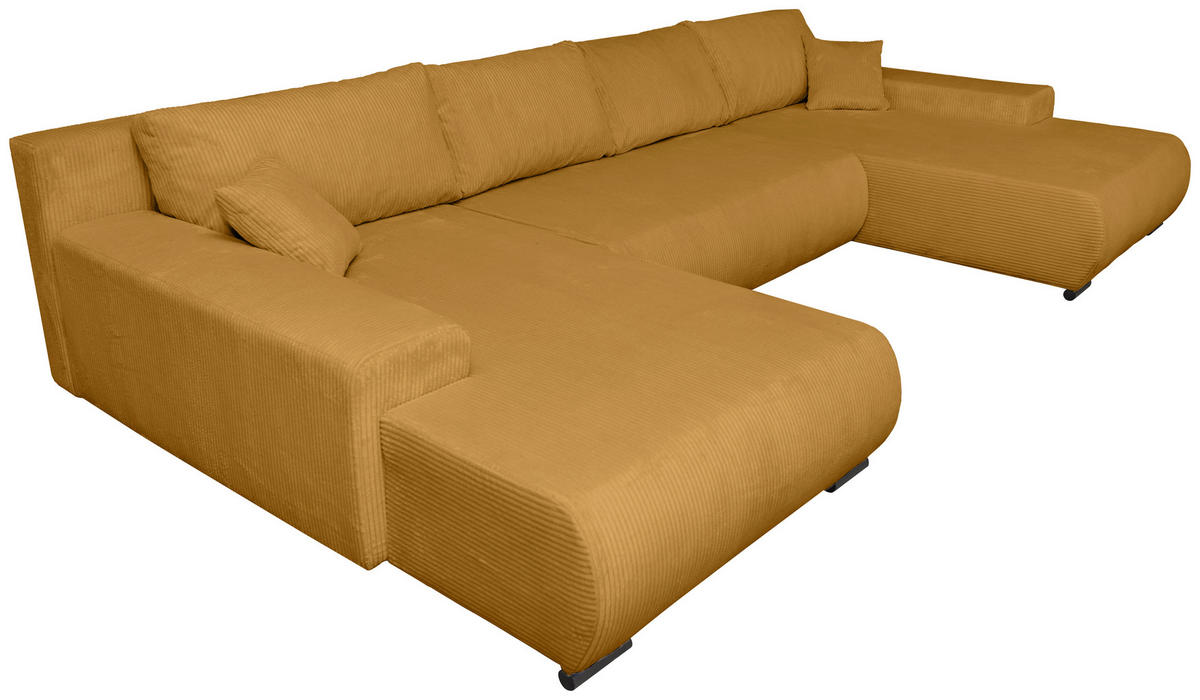 WOHNLANDSCHAFT Currygelb Cord  - Currygelb/Schwarz, KONVENTIONELL, Textil/Metall (191/351/191cm) - Carryhome