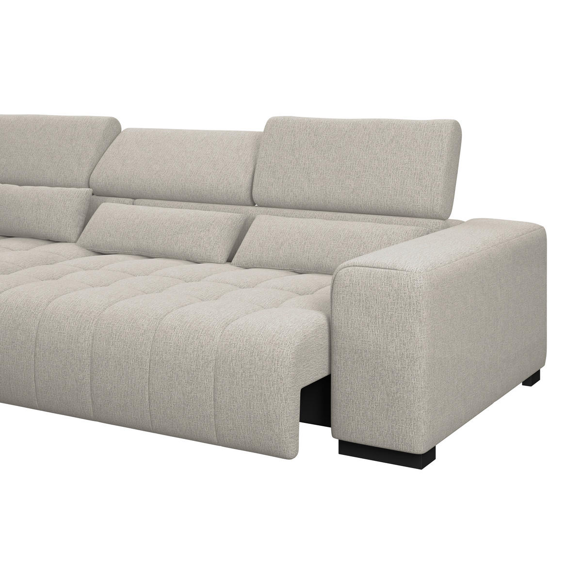 ECKSOFA MATERA Beige Chenille, Struktur Nierenkissen, Kopfteilverstellung, Sitzvorzug  - Beige/Schwarz, Trend, Holz/Textil (226/311cm) - MID.YOU