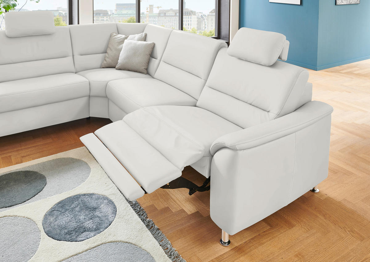 ECKSOFA in Echtleder Weiss  - Weiss/Alufarben, Basics, Leder/Metall (249/290cm) - Beldomo Premium