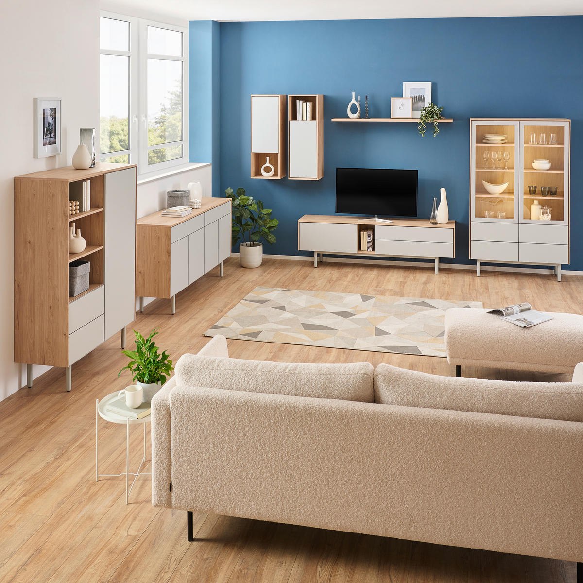 TV-SZEKRÉNY 180/56/40 cm  - tölgyfa/szürke, Design, faalapú anyag/fa (180/56/40cm) - home24