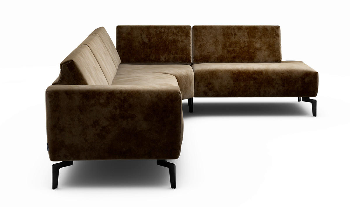 ECKSOFA in Samt Braun  296/213 cm  - Schwarz/Braun, Design, Textil/Metall (296/213cm) - SENSOO