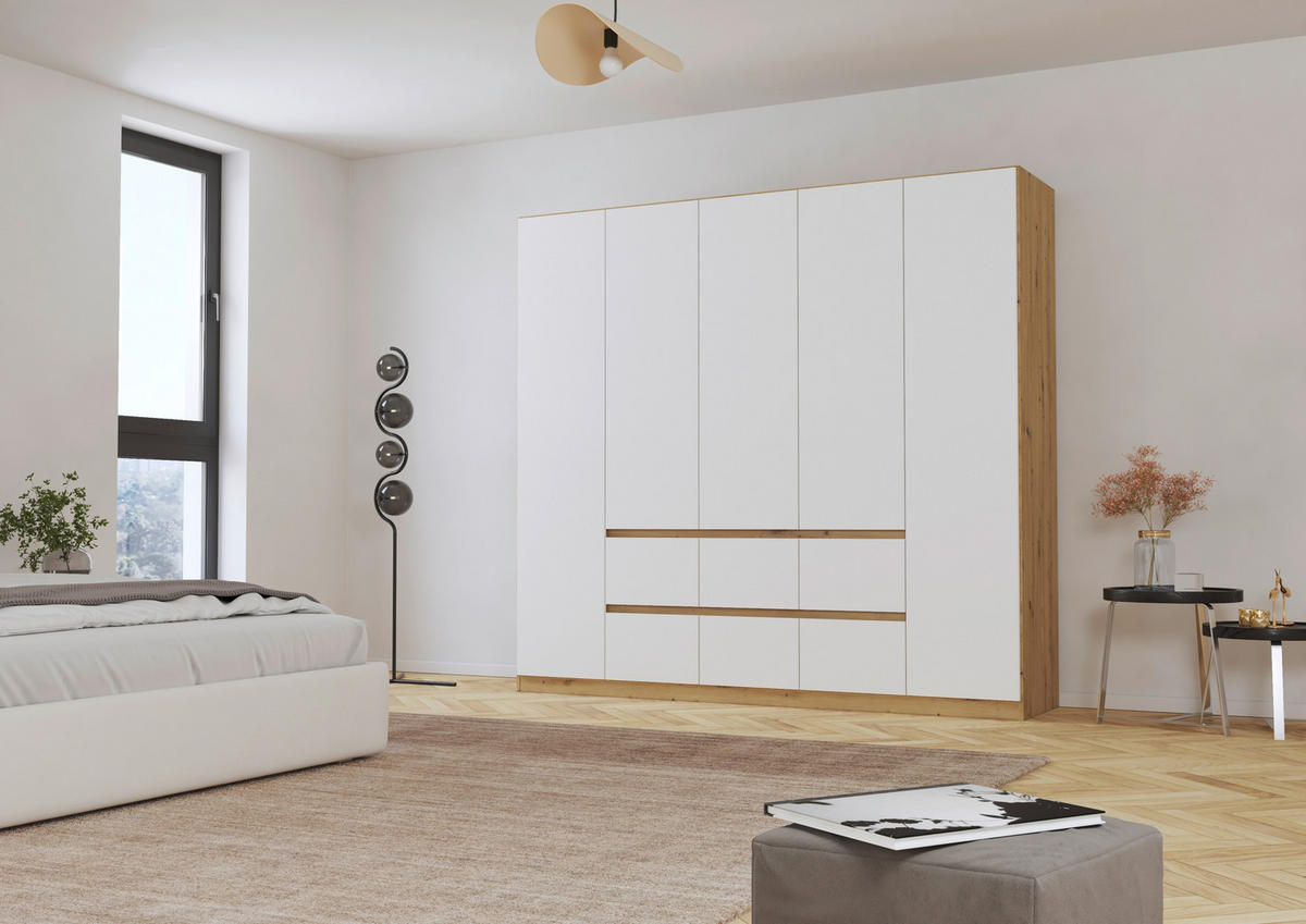 DREHTÜRENSCHRANK in Weiss, Eiche Artisan  - Weiss/Eiche Artisan, Basics, Holzwerkstoff (226/210/54cm) - Rauch Möbel