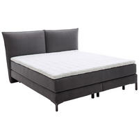 BOXSPRINGBETT 200/200 cm,  in Grau, Matratze, gepolstertes Kopfteil, Topper, unterschiedliche Matratzenhärtegrade je Bettseite, H2 + H3 = mittel + fest  - Schwarz/Grau, KONVENTIONELL, Holz/Holzwerkstoff (200/200cm) - Schöner Wohnen