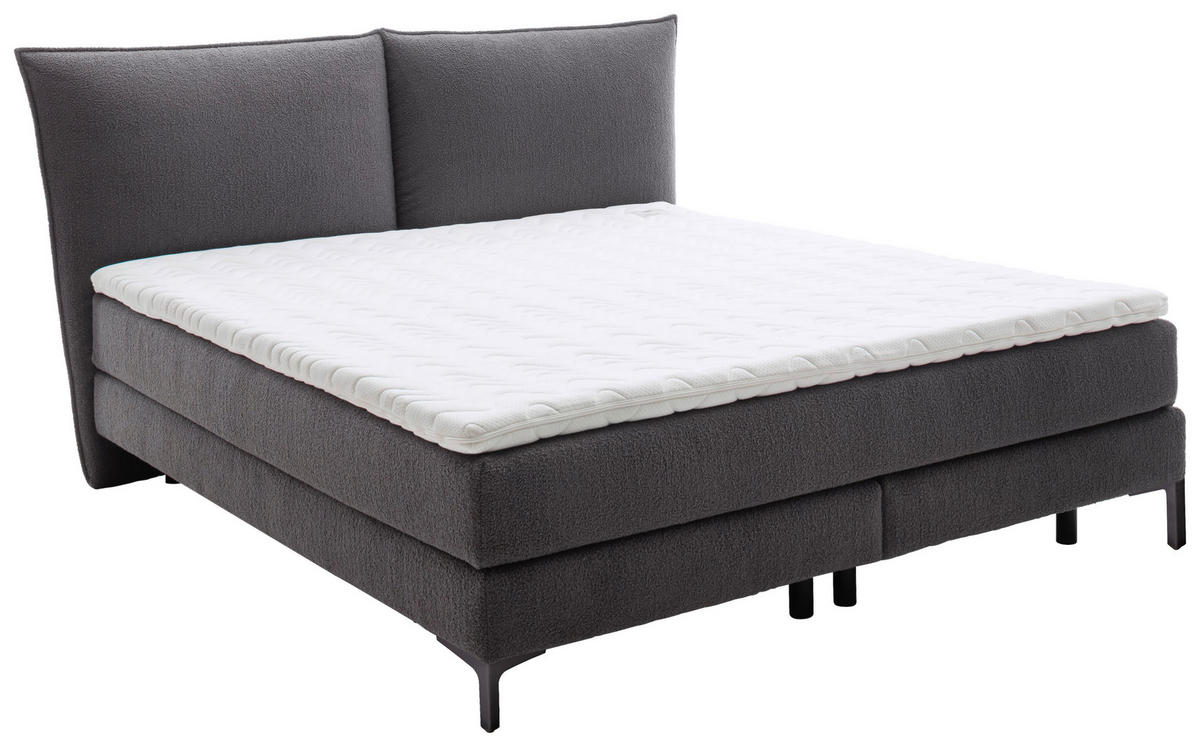 BOXSPRINGBETT 200/200 cm,  in Grau, Matratze, gepolstertes Kopfteil, Topper, unterschiedliche Matratzenhärtegrade je Bettseite, H2 + H3 = mittel + fest  - Schwarz/Grau, KONVENTIONELL, Holz/Holzwerkstoff (200/200cm) - Schöner Wohnen