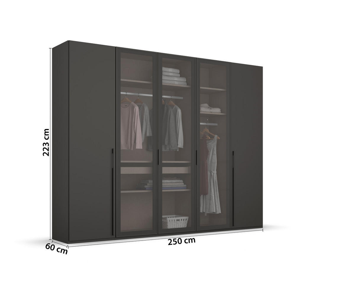 DREHTÜRENSCHRANK in Graphitfarben  - Graphitfarben, Trend, Glas/Holzwerkstoff (251/223/60cm) - Novel