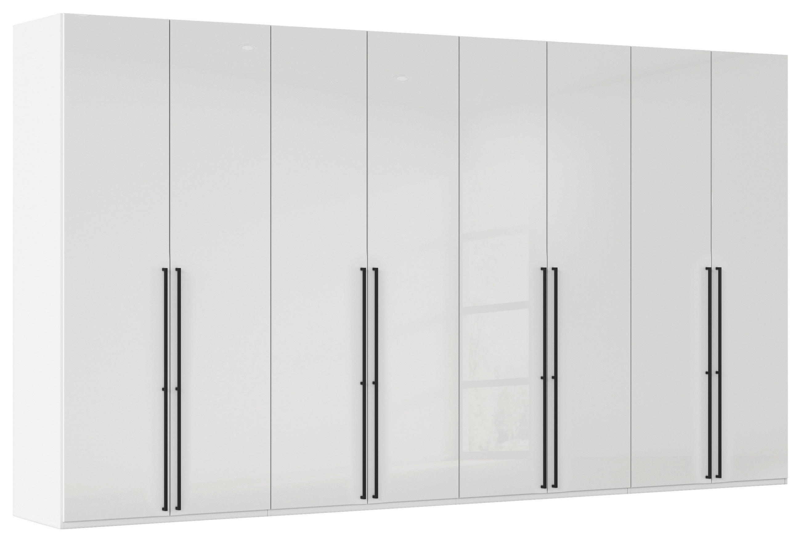 DREHTÜRENSCHRANK 400/235/61 cm,  in Weiß, Weiß Hochglanz, 8-türig  - Weiß Hochglanz/Schwarz, Basics, Holzwerkstoff/Metall (400/235/61cm) - Novel