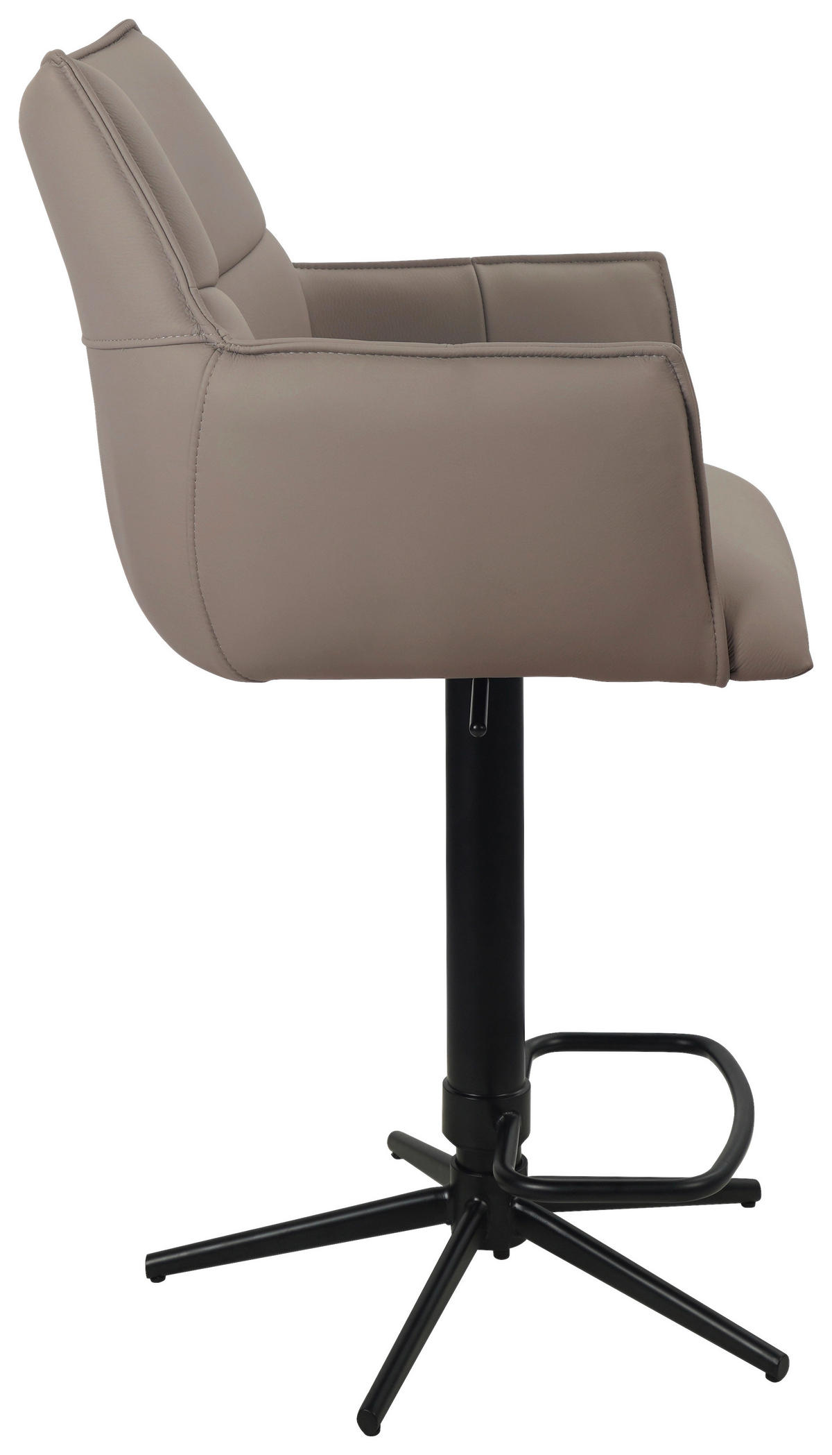BARHOCKER Echtleder Schwarz, Taupe Eisen Sitzfläche 360° drehbar  - Taupe/Schwarz, Design, Leder/Metall (54/96-121/56cm) - Novel