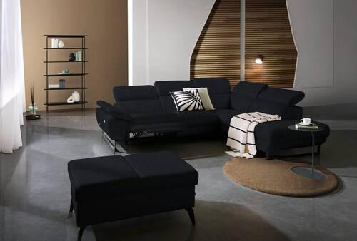 ECKSOFA in Echtleder Schwarz  - Schwarz, Design, Leder/Metall (281/225cm) - Celina Home