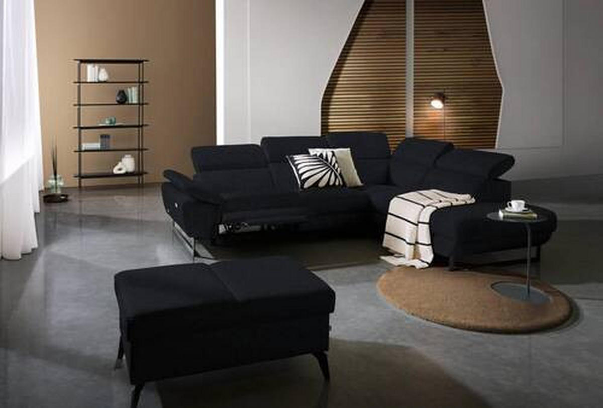 ECKSOFA in Echtleder Schwarz  - Schwarz, Design, Leder/Metall (281/225cm) - Celina Home