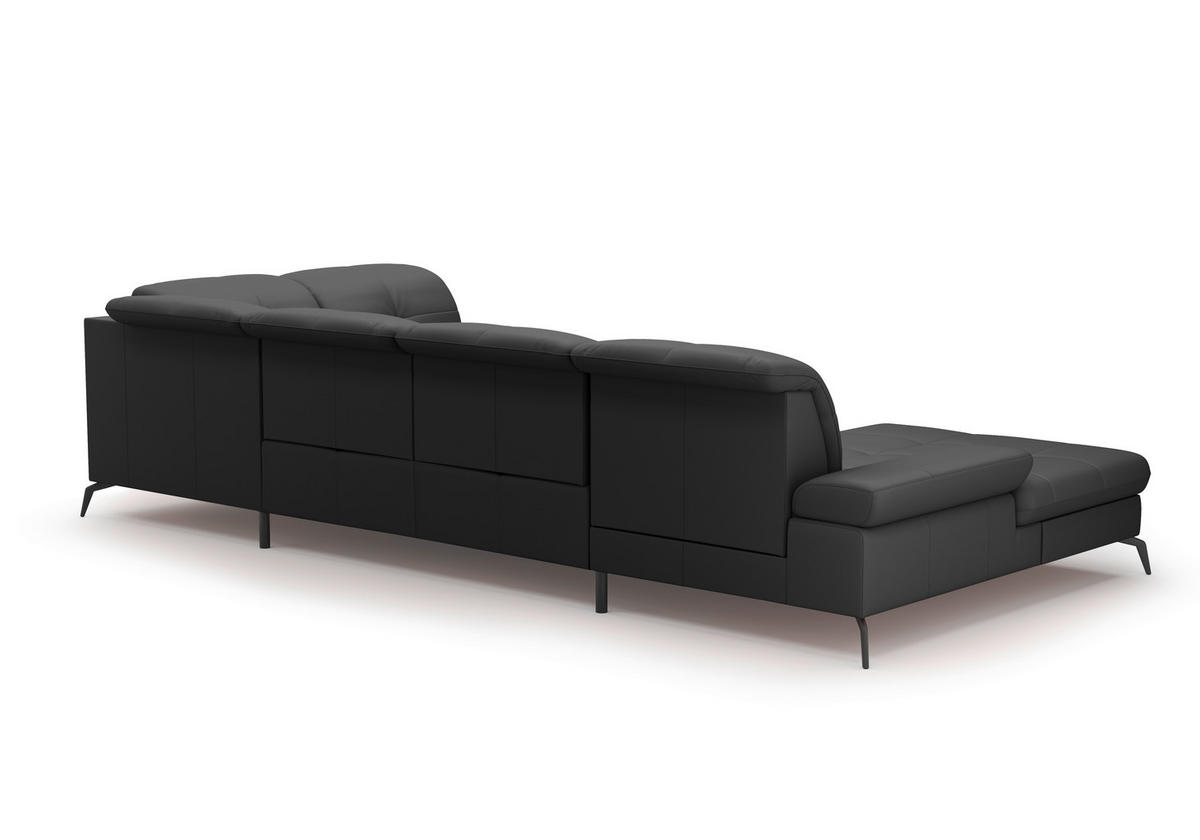 WOHNLANDSCHAFT in Echtleder Schwarz  - Schwarz, Konventionell, Leder/Metall (185/357/231cm) - Sit & More