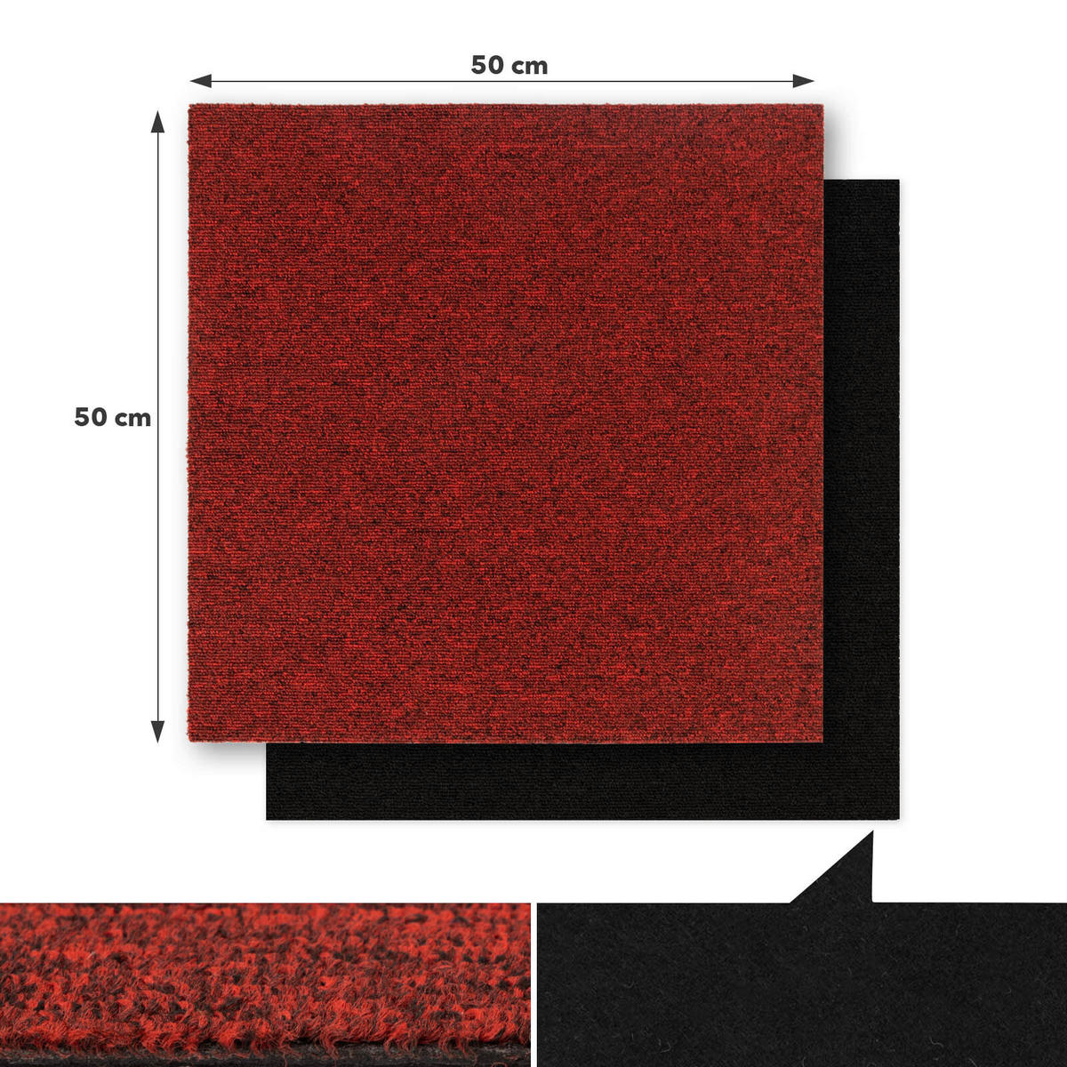 TEPPICHFLIESE - Rot, Basics, Textil (50/50cm) - Esposa