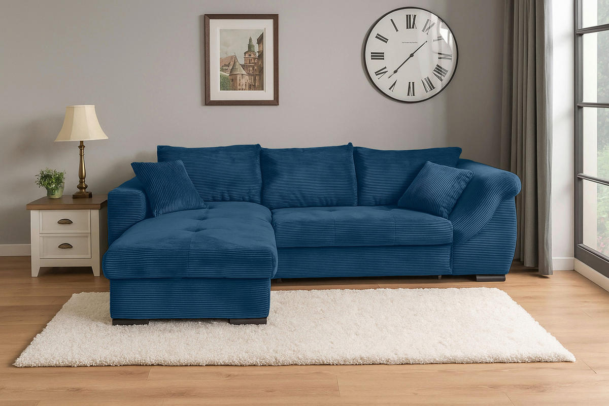 ECKSOFA Blau Cord  - Blau/Schwarz, KONVENTIONELL, Textil/Metall (168/258cm) - Carryhome