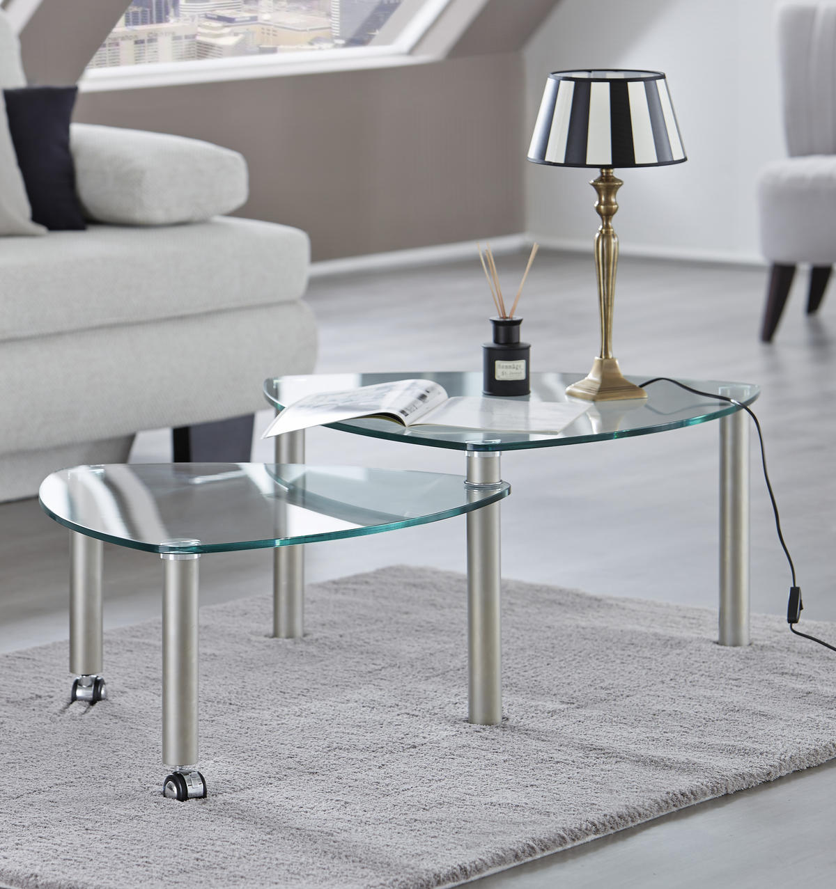 COUCHTISCH ESG 80/80/43 cm organisch Klar, Edelstahlfarben  - Klar/Edelstahlfarben, Design, Glas/Kunststoff (80/80/43cm)