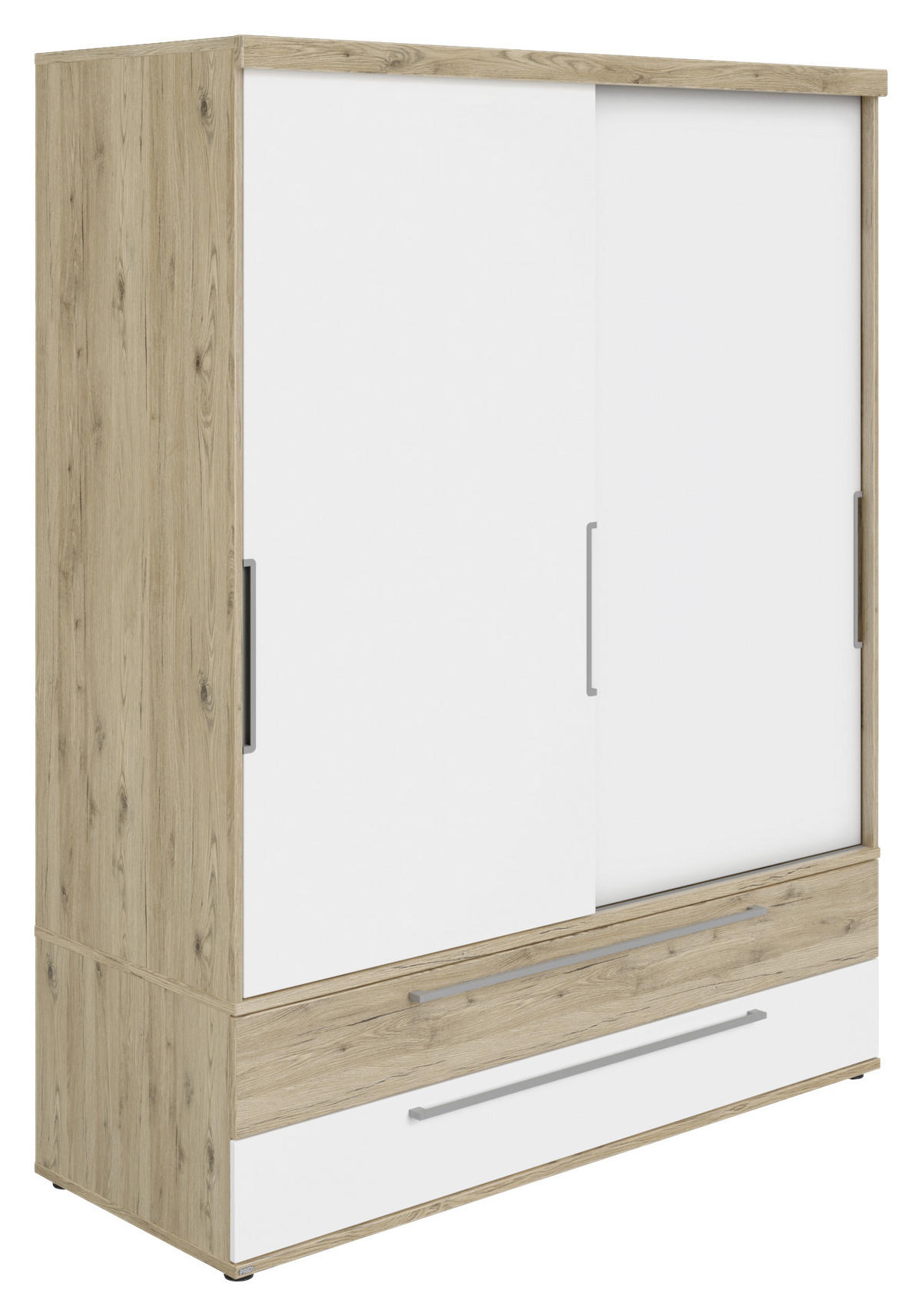 SCHIEBETÜRENSCHRANK 2-türig Weiß, Eichefarben  - Eichefarben/Silberfarben, Design, Holzwerkstoff/Metall (164,1/206,9/63,9cm) - Paidi