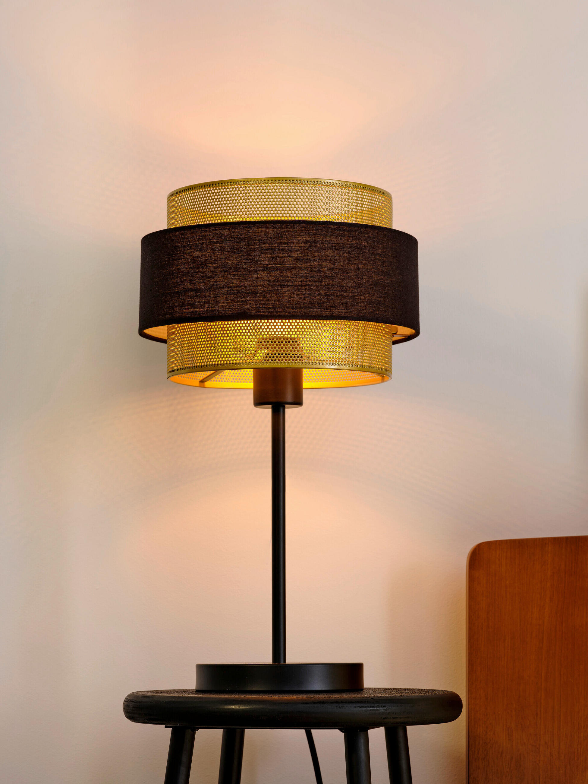 TISCHLEUCHTE 25/44 cm   - Goldfarben/Schwarz, KONVENTIONELL, Textil/Metall (25/44cm) - Osram