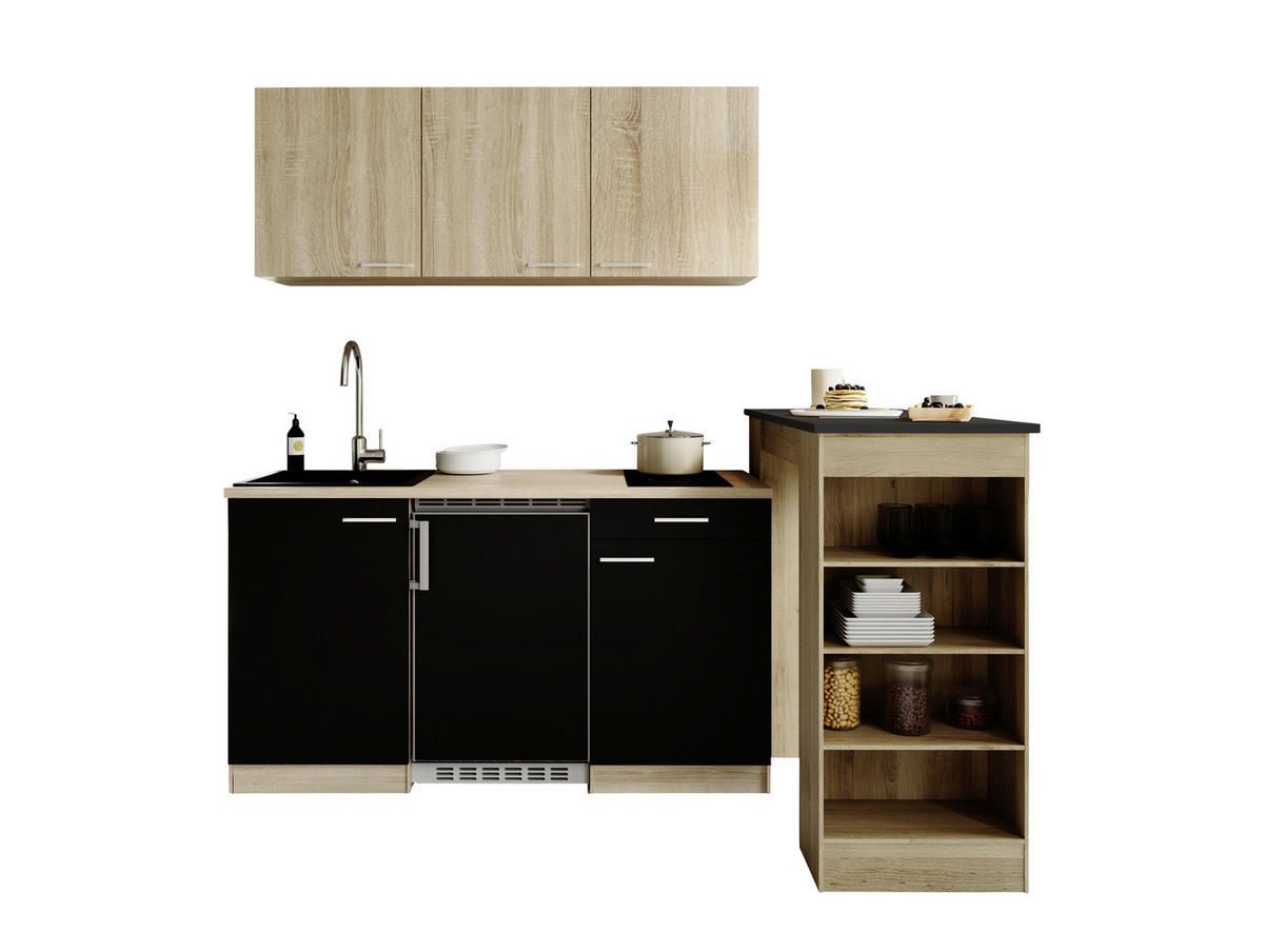MAJHNA KUHINJA - črna/barve hrasta, Design, umetna masa/leseni material (150cm) - Respekta