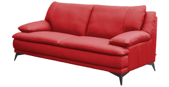2,5-SITZER Rot Echtleder  - Rot/Schwarz, Design, Leder/Metall (212/92/98cm) - Novel