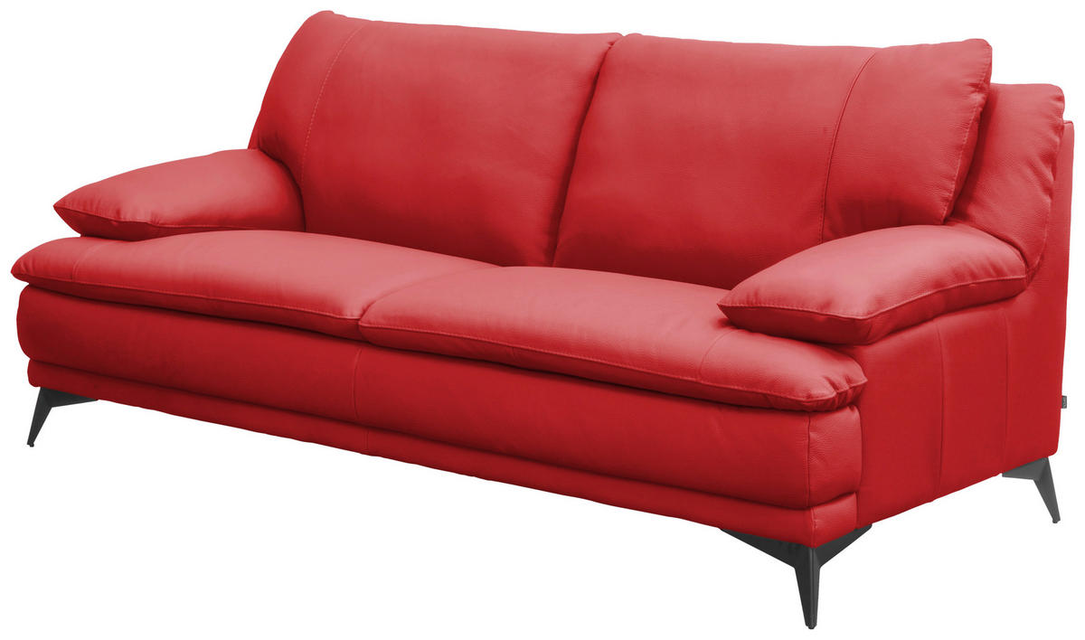 2,5-SITZER Rot Echtleder  - Rot/Schwarz, Design, Leder/Metall (212/92/98cm) - Novel