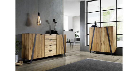 SIDEBOARD Wildeiche massiv Schwarz, Eichefarben Einlegeboden  - Eichefarben/Schwarz, Trend, Holz/Metall (172,8/90,6/43cm) - Landscape