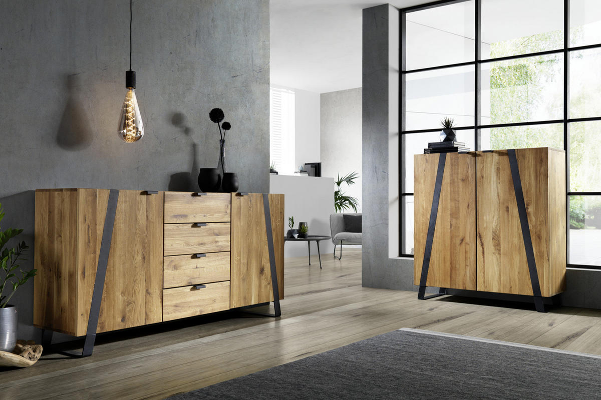 KOMMODE  in 115/126,5/43 cm  - Eichefarben/Schwarz, Trend, Holz/Metall (115/126,5/43cm) - Landscape