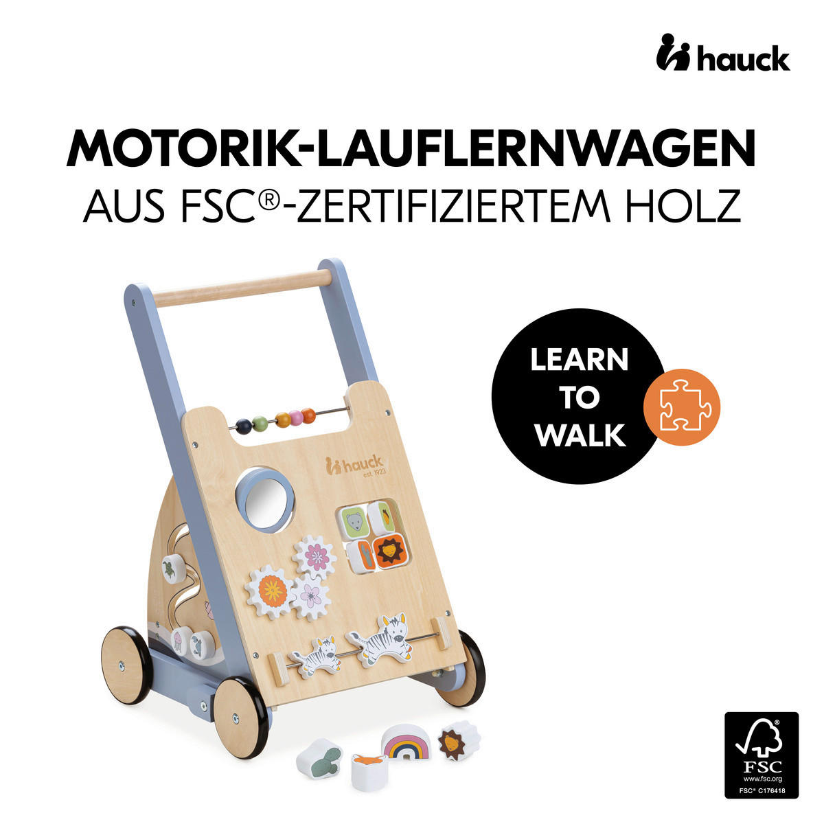 LAUFLERNWAGEN LEARN TO WALK  - Multicolor/Naturfarben, Basics, Holz/Metall (30,5/52/34cm) - Hauck