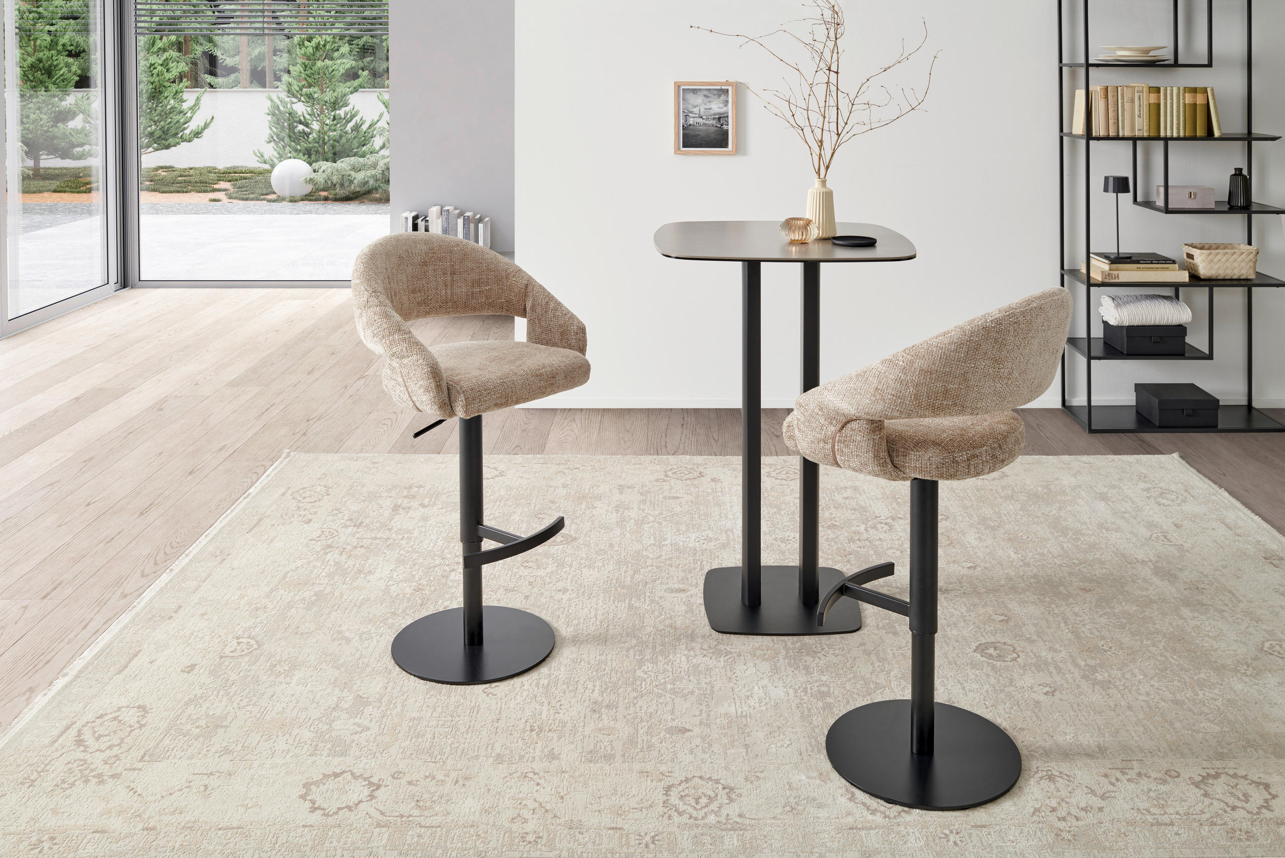 BARHOCKER in Metall, Textil Schwarz, Beige  - Beige/Schwarz, KONVENTIONELL, Textil/Metall (56,5/87-112/57,5cm) - Livetastic