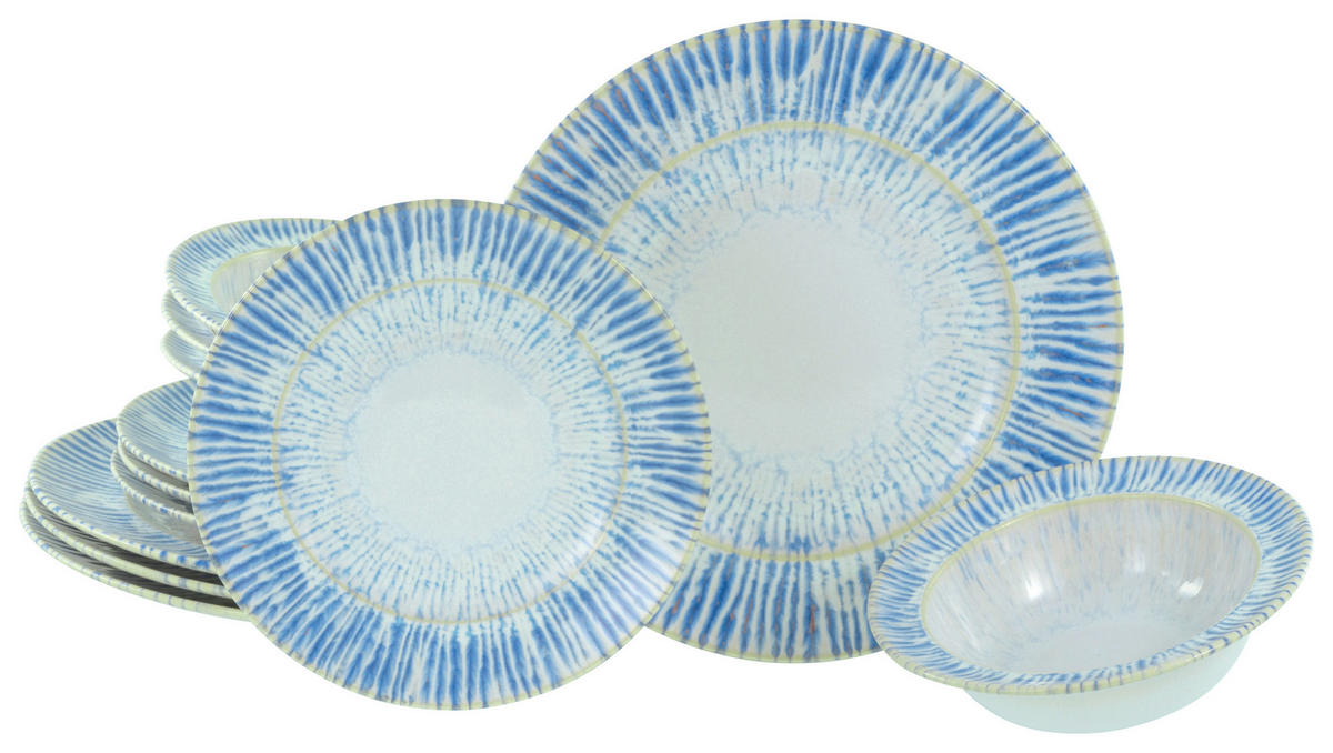 TAFELSERVICE Rondo Summertime 12-teilig  - Weiß/Hellblau, Design, Keramik - Creatable