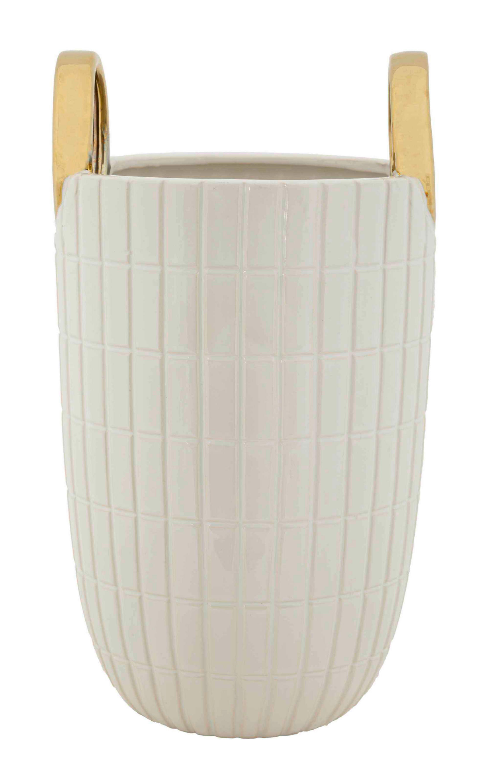 Mauro Ferretti Vase Weiß, Gold 18x25x18 cm