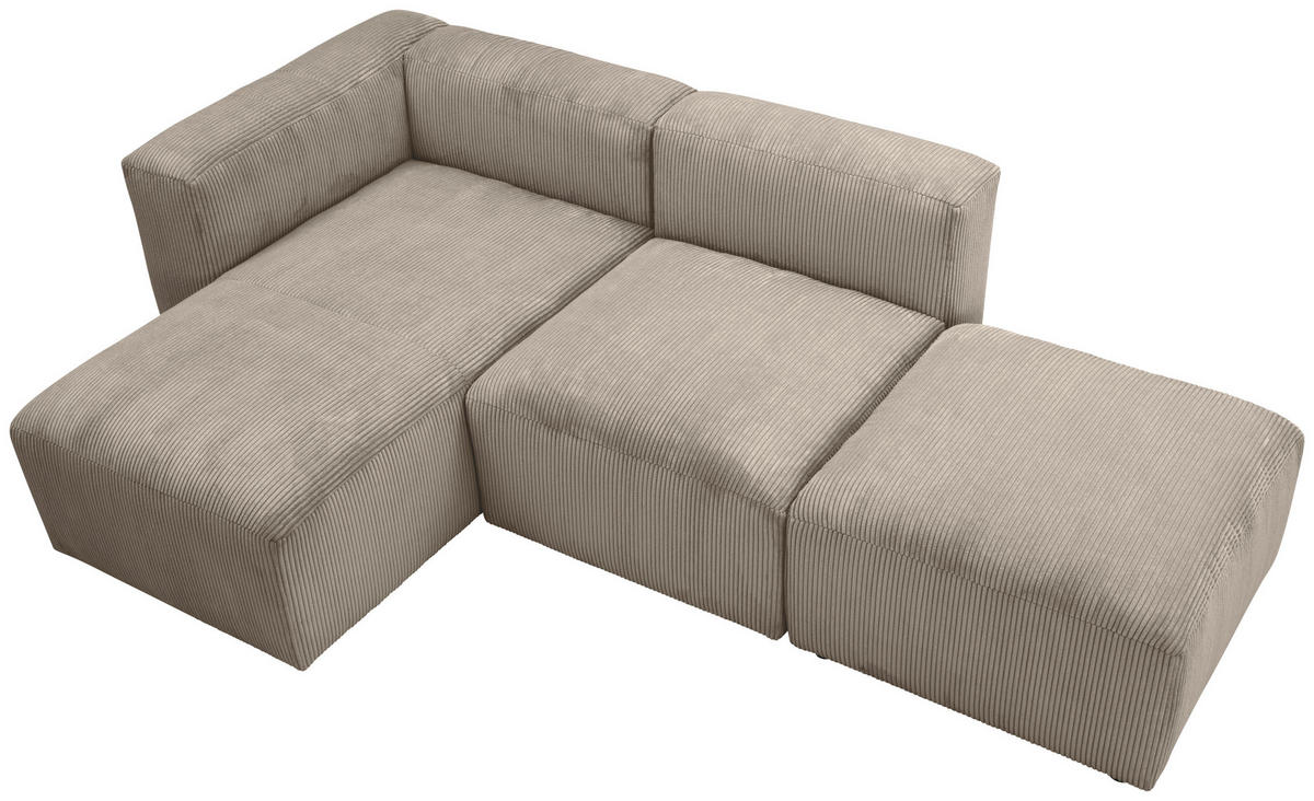 ECKSOFA in Cord Taupe  160/250 cm  - Taupe/Schwarz, Design, Kunststoff/Textil (160/250cm) - Max Winzer