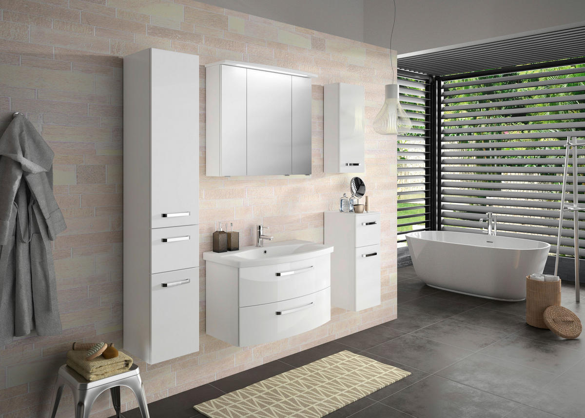 FÜRDŐSZOBABÚTOR - krómszínű/magasfényű fehér, Modern, faalapú anyag/üveg (84cm) - Sadena