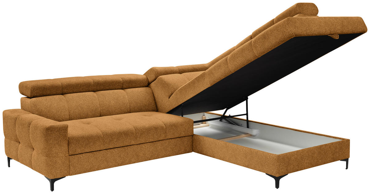 ECKSOFA in Struktur Dunkelgelb  - Dunkelgelb/Schwarz, Modern, Textil/Metall (254/212cm) - Carryhome