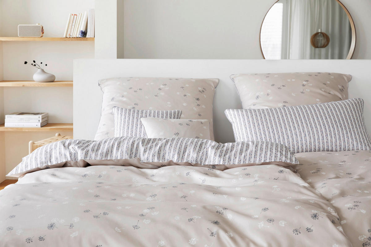 POSTELJNINA FLEURS 140/200 cm mako saten sivobež  - sivobež, Basics, tekstil (140/200cm) - Elegante
