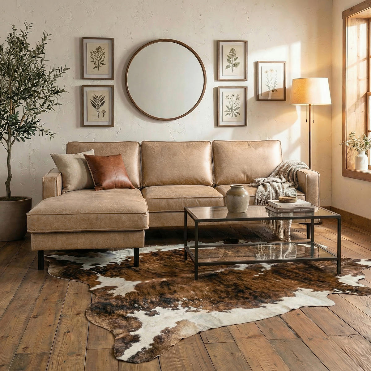 ECKSOFA Sandfarben Echtleder Lederlook Bettkasten, Schlaffunktion, Rücken echt  - Sandfarben/Schwarz, Design, Leder/Textil (166/238cm) - Livetastic