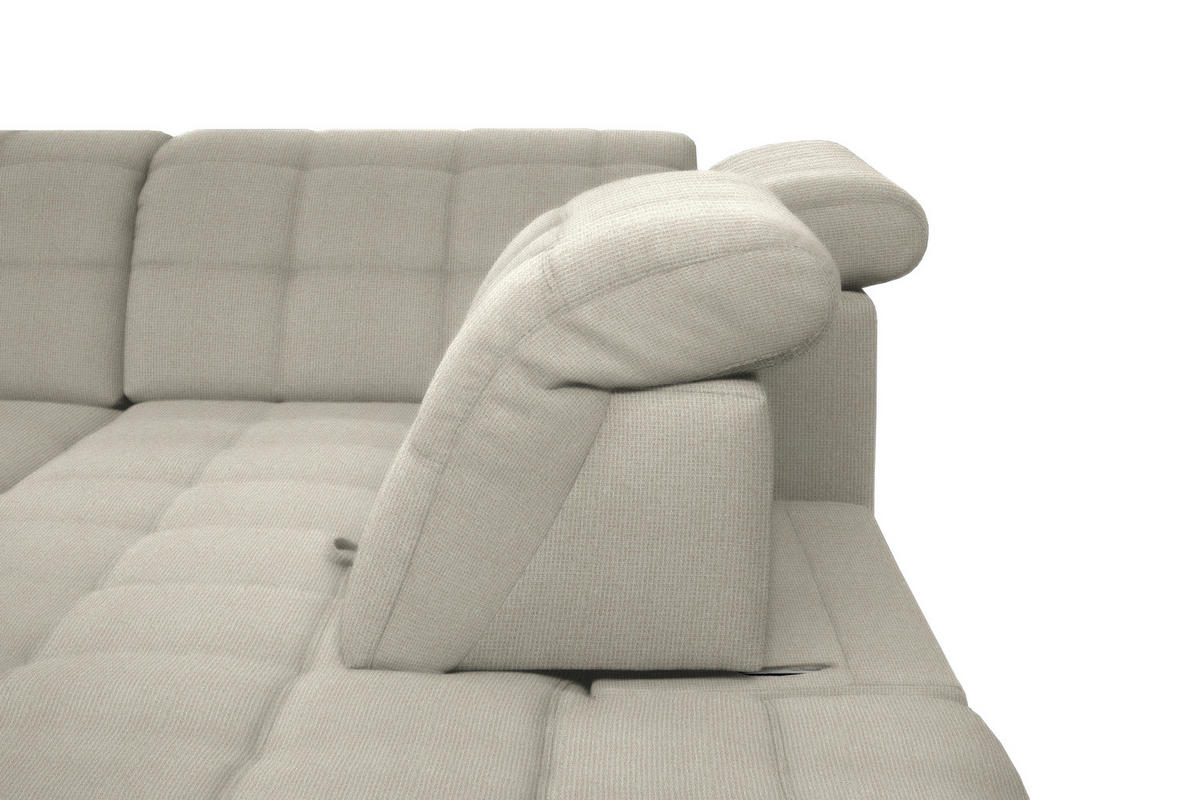 ECKSOFA in Webstoff Ecru  - Ecru/Schwarz, Design, Holz/Textil (216/297cm) - Xora