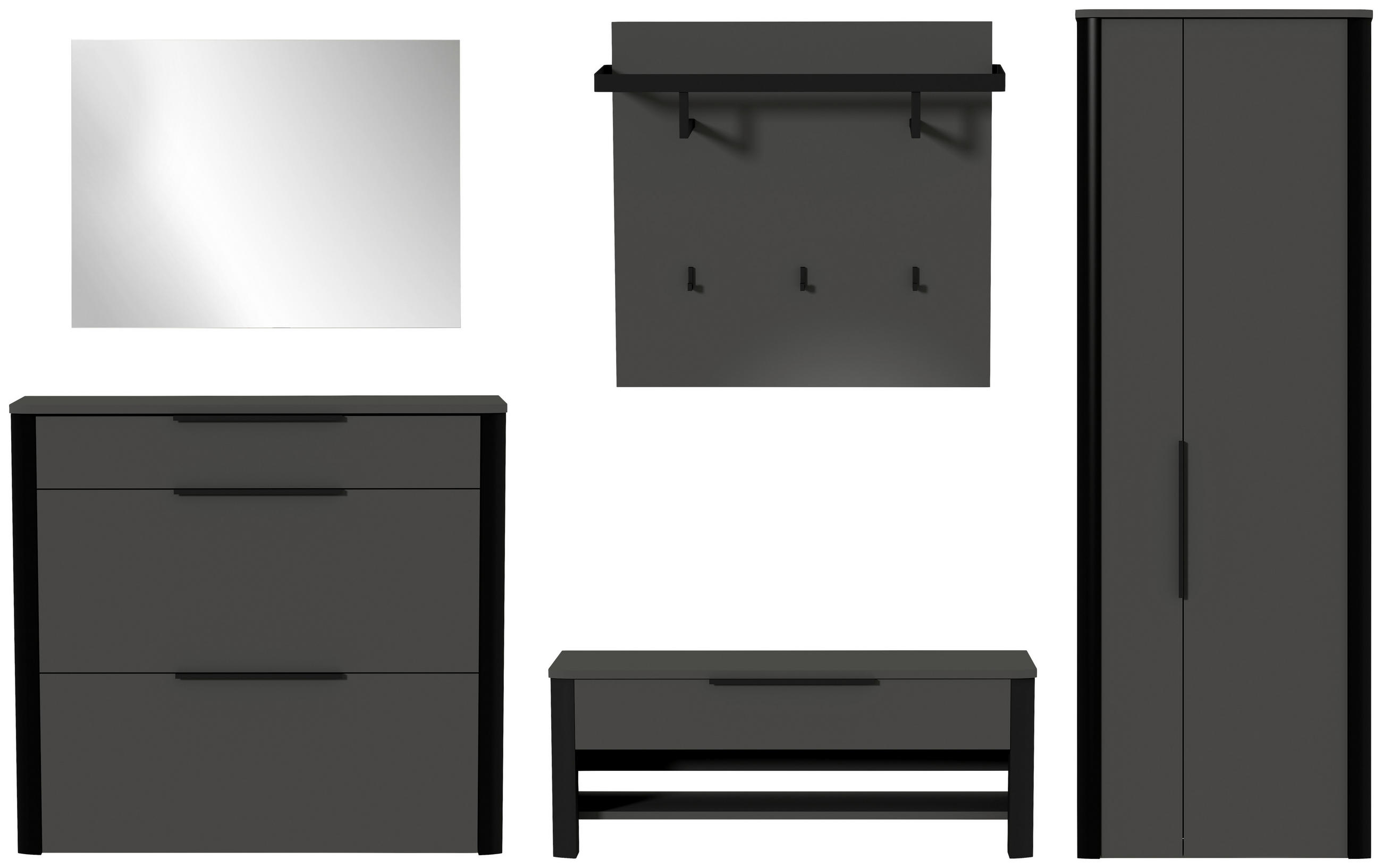 GARDEROBE 5-teilig  in 295/191/34 cm  - Anthrazit/Schwarz, Design, Glas/Holzwerkstoff (295/191/34cm) - Dieter Knoll