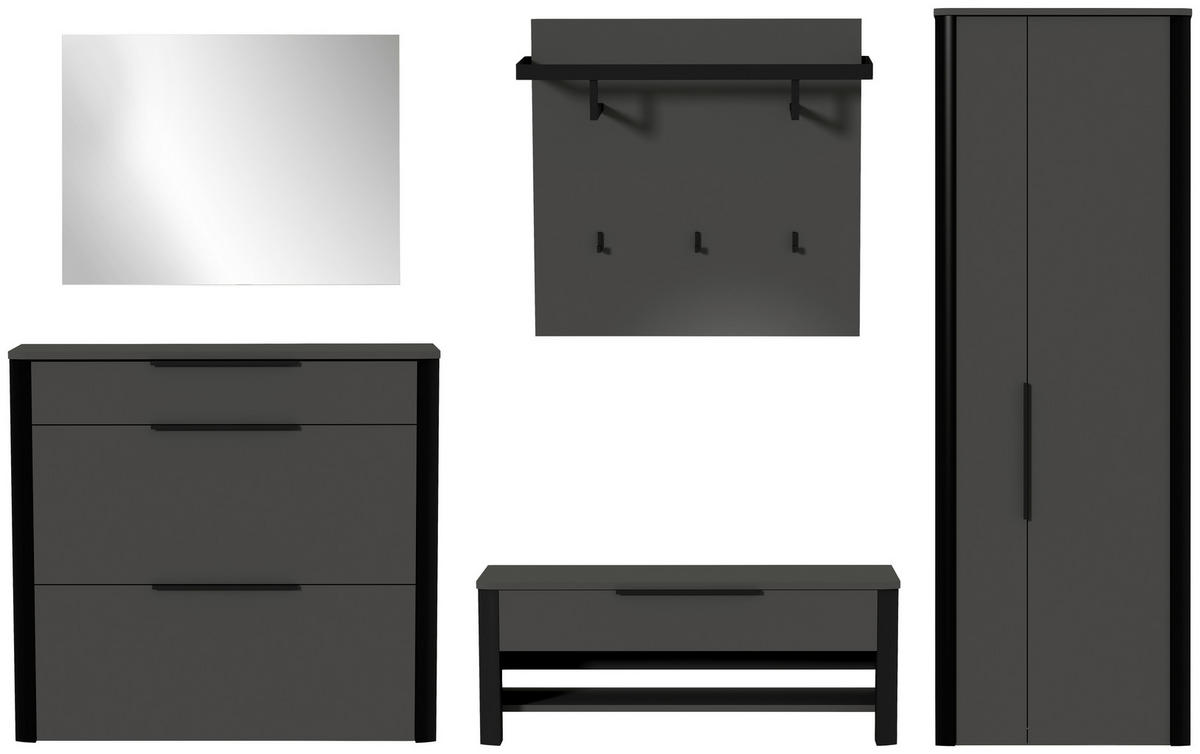 GARDEROBE 5-teilig  in 295/191/34 cm  - Anthrazit/Schwarz, Design, Glas/Holzwerkstoff (295/191/34cm) - Dieter Knoll