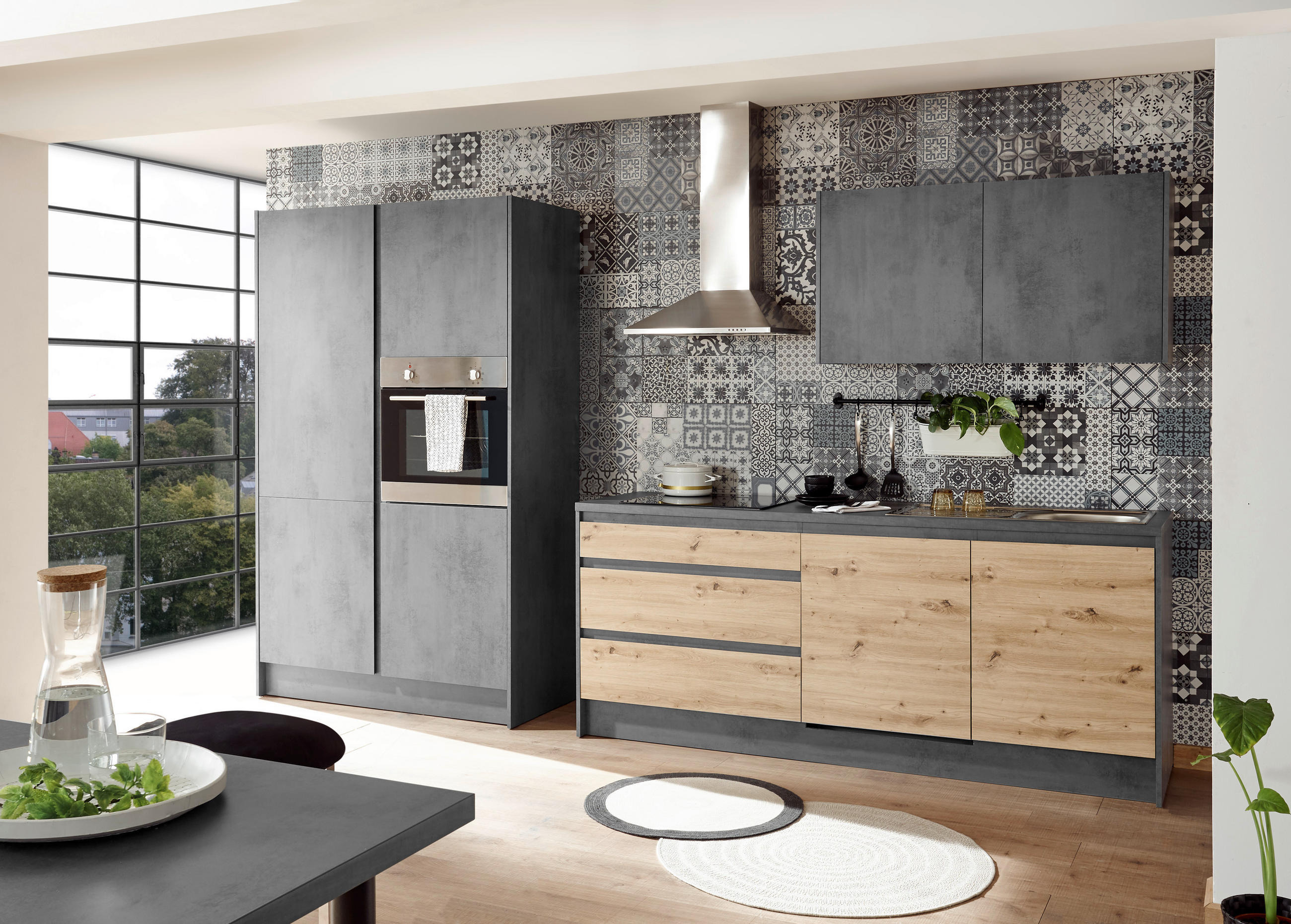 BUCĂTĂRIE FĂRĂ ELECTROCASNICE  - stejar Artisan/antracit, Design, material pe bază de lemn (335cm) - Xora