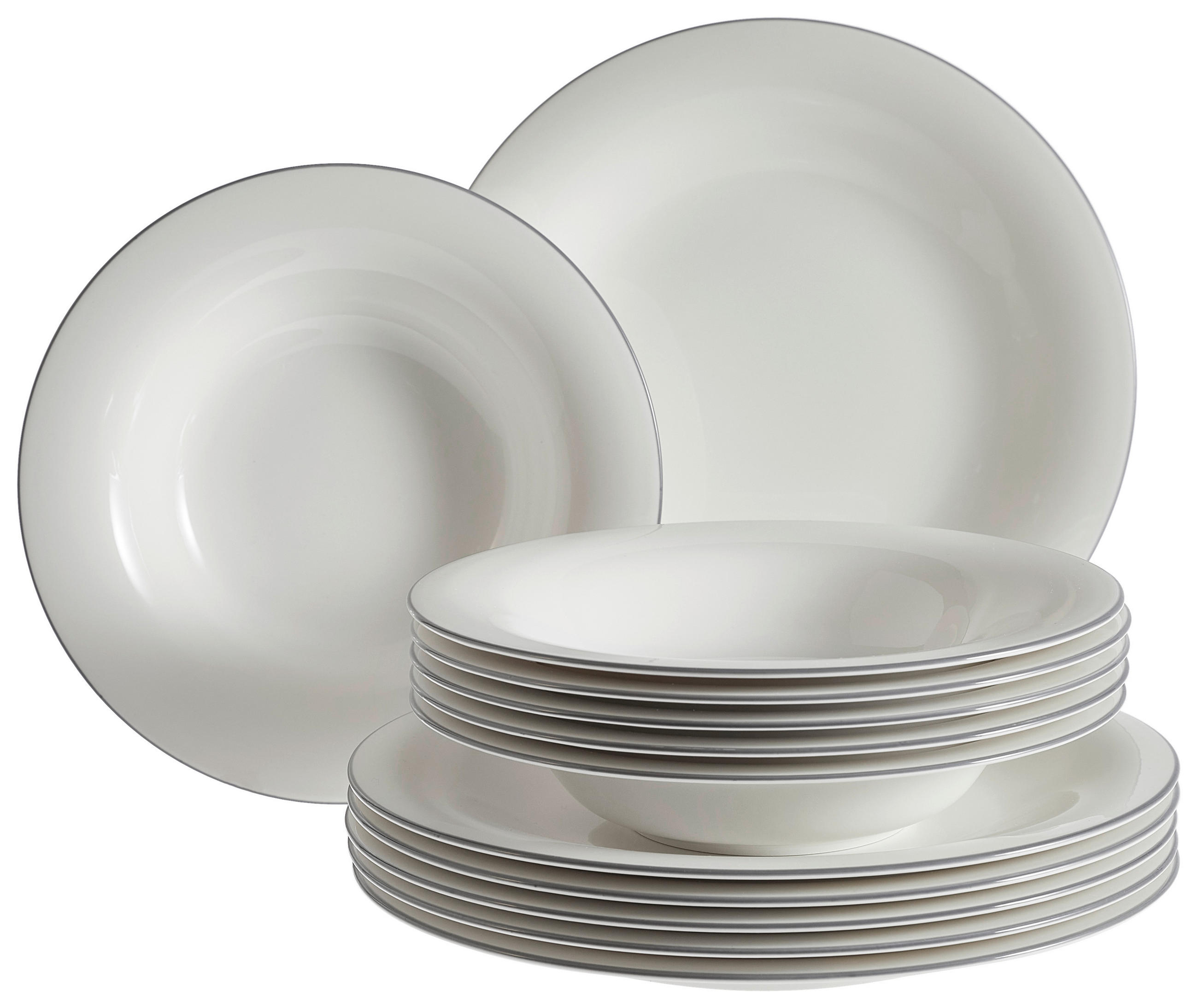 TAFELSERVICE Grau, Weiß 12-teilig Grey Lines  - Weiß/Grau, KONVENTIONELL, Keramik (6,00kg) - Villeroy & Boch