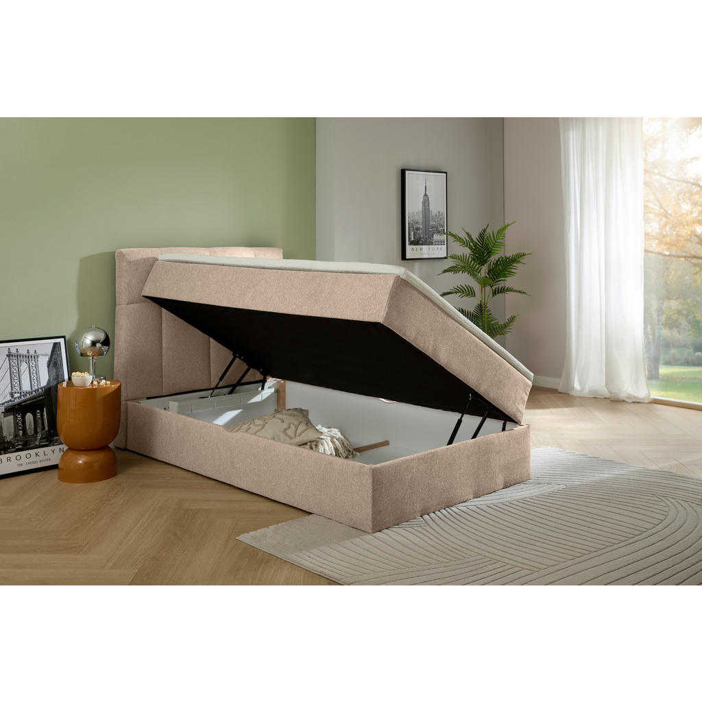 Thumbnail - Boxxx Boxbett, Taupe, Textil, H3, Höhe ca. 25 cm, 120x200 cm, Bettkasten, gepolstertes Kopfteil, Topper durchgehend, in ...