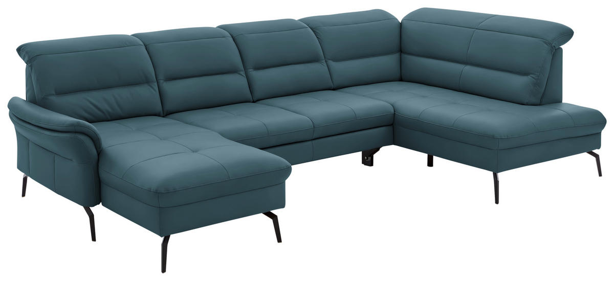 WOHNLANDSCHAFT in Echtleder Blau  - Blau/Schwarz, Design, Leder/Metall (181/336/206cm) - Beldomo Speed