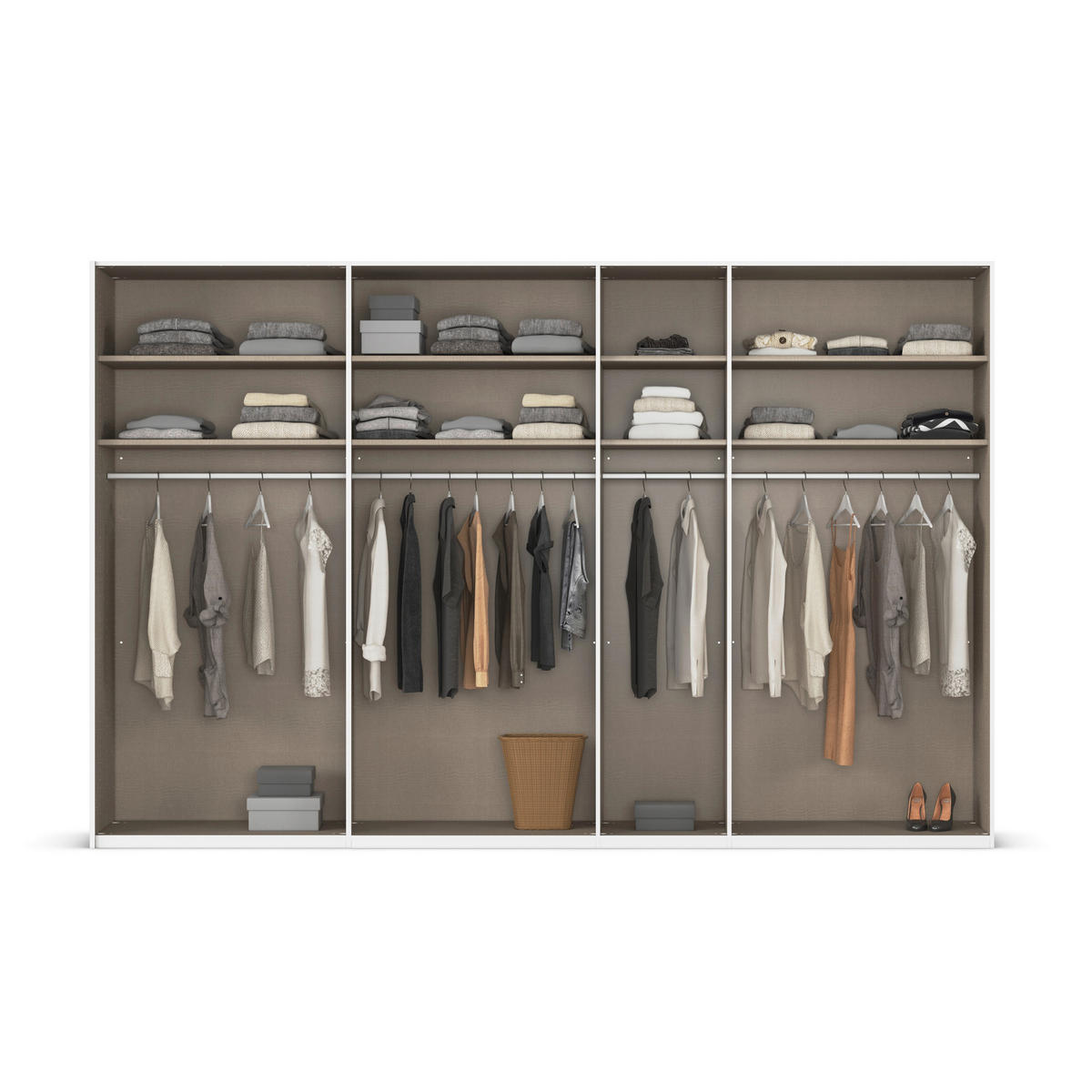 DREHTÜRENSCHRANK 350/235/61 cm,  in Weiß, Weiß Hochglanz, 7-türig  - Chromfarben/Edelstahlfarben, Basics, Glas/Holzwerkstoff (350/235/61cm) - Novel