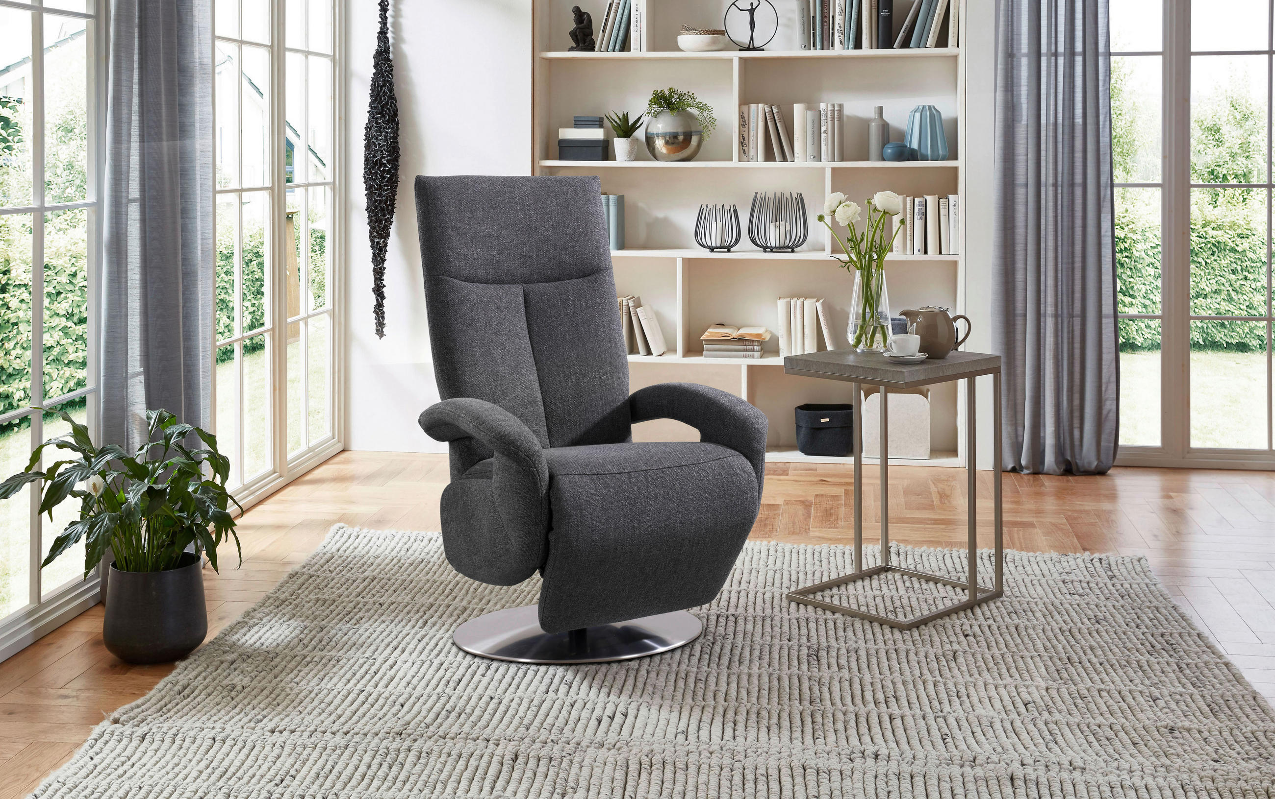 DREHSTUHL Flachgewebe Anthrazit  - Chromfarben/Anthrazit, KONVENTIONELL, Textil/Metall (74/112/82cm) - Sit & More